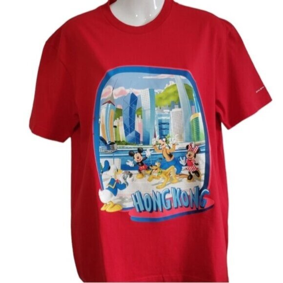 Disney Tops - New Disneyland Hong Kong Red Graphic Tee Size Large Mickey Minnie Donald…